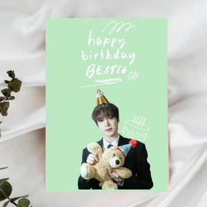 Tarjeta de felicitación de cumpleaños de Jeong Yunho de Ateez / Descarga digital / PDF / Imprimible / Grupo de chicos de Kpop de color pastel verde / Para un pequeño