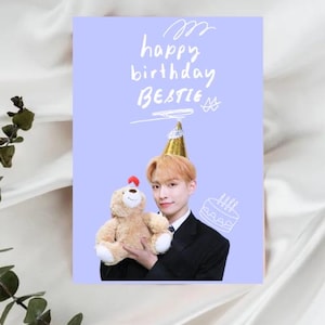Tarjeta de felicitación de cumpleaños de Kim Hongjoong de Ateez / Descarga digital / PDF / Imprimible / Grupo de chicos de Kpop de color pastel azul / Para un pequeño