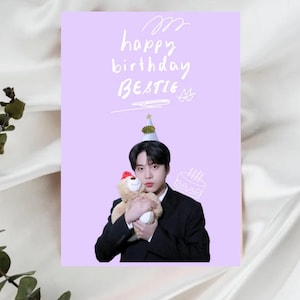 Tarjeta de felicitación de cumpleaños de Ateez Choi Jongho / Descarga digital / PDF / Imprimible / Grupo de chicos de Kpop de color pastel morado / Para Atinys