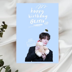 Tarjeta de felicitación de cumpleaños de Ateez Song Mingi / Descarga digital / PDF / Imprimible / Grupo de chicos de Kpop de color pastel azul / Para un pequeño