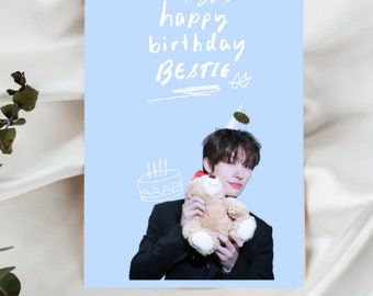 Ateez Song Mingi Birthday Greeting Card | Digital Download | PDF | Printable | blue cake colour Kpop Boy Group | For atiny