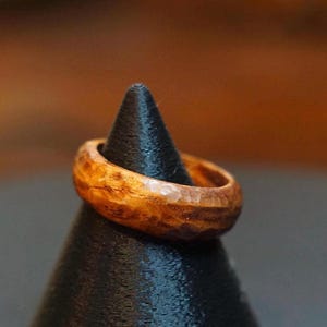 Hand Carved Oak Wood Ring: Hypoallergenic Wedding Band (Size 8.5 US)