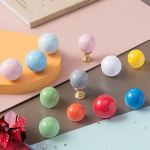Solid brass base knob, candy ball cabinet handle, ceramic handle, pink ceramic handle, children&#39;s room furniture hardware