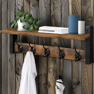Hat rack, Wooden wall mounted, Modern entrance storage rack, Hat and keychain hooks, Bathroom towel rack, Laundry room hook rack