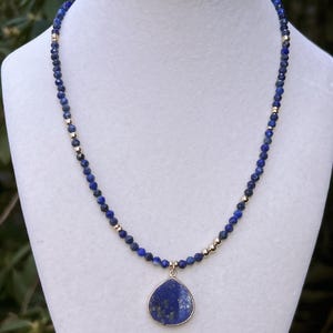 Handmade Lapis Lazuli Gold Pendant Necklace Deep Blue Necklace Gemstone Jewelry Gift for Mom Mothers Day Gift Birthday Gift