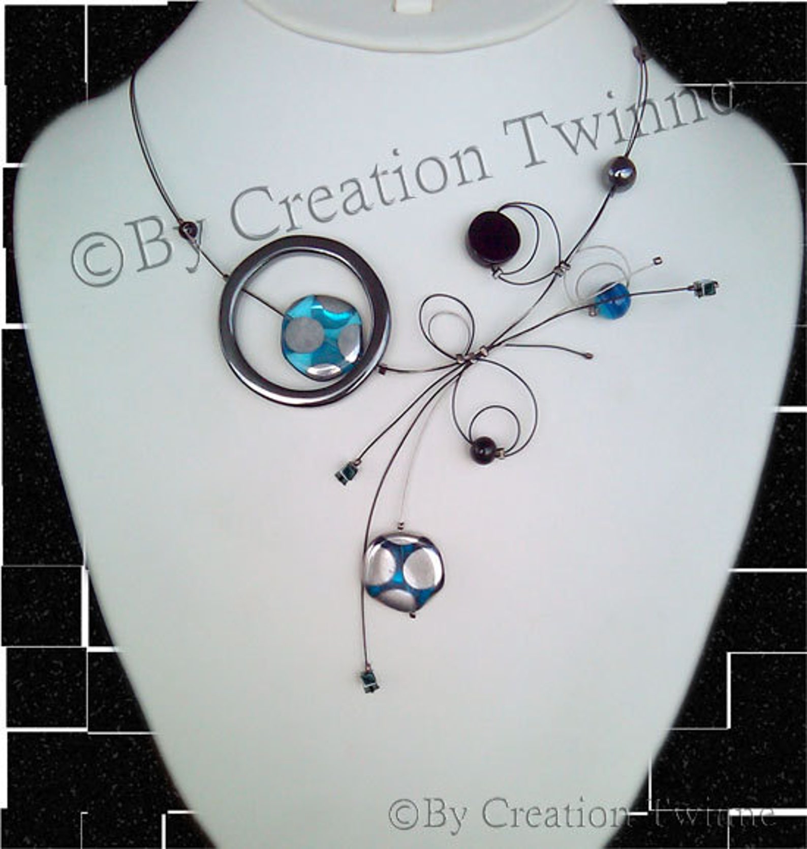 Blue and black necklace unique design bridal necklace funky Etsy