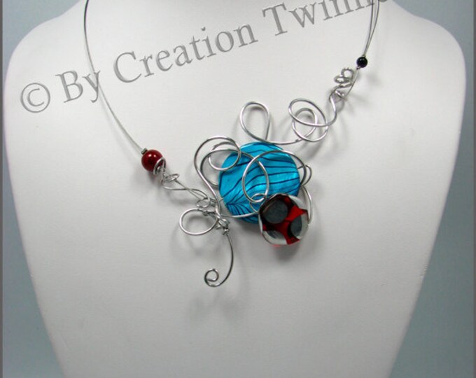 Cool Funky Jewelry Blue and Red Nekclace Weddings Necklace Etsy