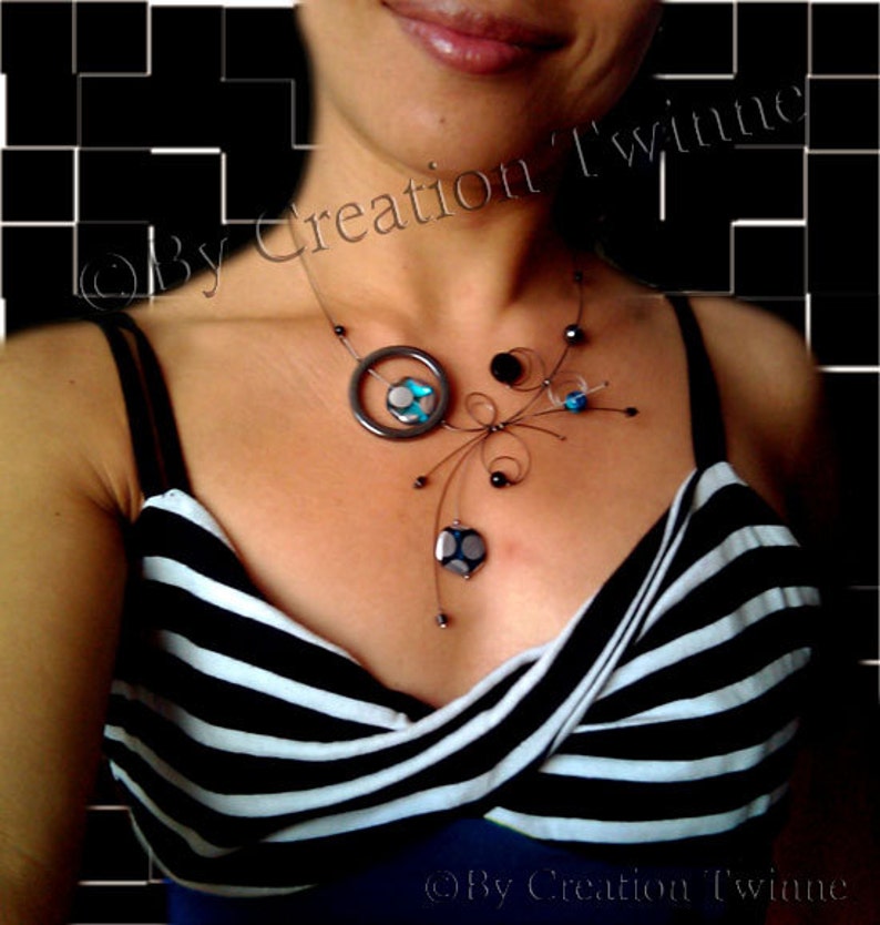 Blue and Black Necklace Unique Design Bridal Necklace Funky Etsy