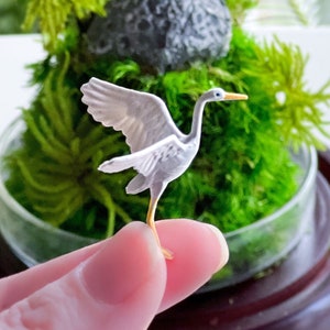 Terrarium Bird Miniatures: Hand-Painted Egret and Crane Figurines for Miniature Gardens and Bonsai