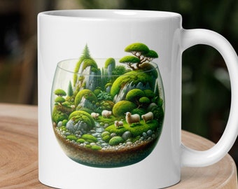 Mossy Meadow Mug: Serene Sheep Landscape, Glossy Ceramic, Microwave & Dishwasher Safe