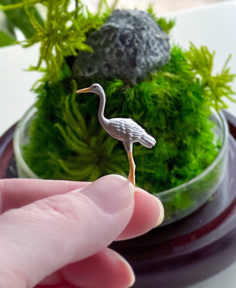 Terrarium Bird Miniatures: Hand-Painted Egret and Crane Figurines for Miniature Gardens and Bonsai image 3