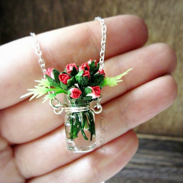 Rose Bouquet Necklace / Sterling Silver / Handmade Bridesmaid Flower Pendant