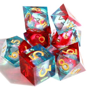 Juegos de mesa de rol MTG, 7 dados de resina hechos a mano Quicksand, juego de dados DND, dados DND de resina con núcleo líquido mágico, dados poliédricos de borde afilado,