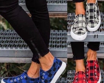 black and white buffalo plaid shoes