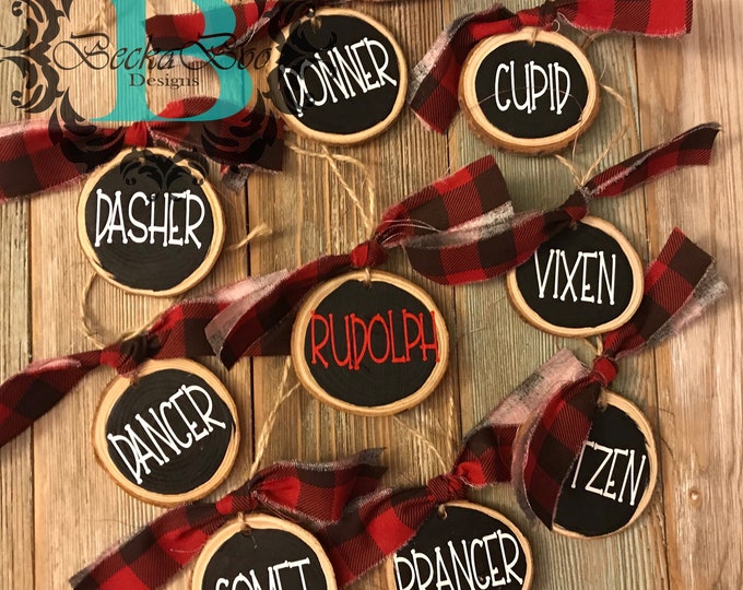 Featured listing image: Buffalo Plaid Chalkboard Paint Reindeer Ornament Set
