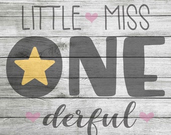 Little Miss one-derful with hearts and star SVG, PNG and JPEG *Instant Download*
