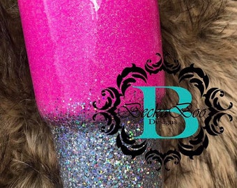 Hot Pink & Holographic Silver Custom Glitter Tumbler with Free Name or Monogram