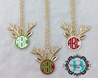 Christmas Reindeer Monogrammed / Personized Pendant Necklace