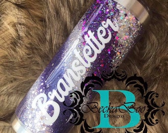 Custom Purple & Silver Glitter Tumbler with Name or Monogram