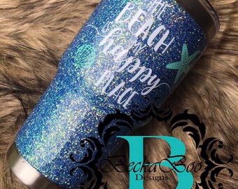 Custom The Beach Is My Happy Place Glitter Tumbler