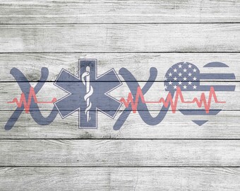 EMT Star of Life Heartbeat Flag - SVG and JPEG - Instant Download