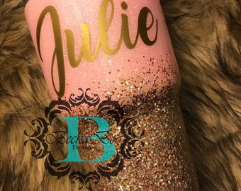 Custom Pink and Gold Glitter Tumbler with Name