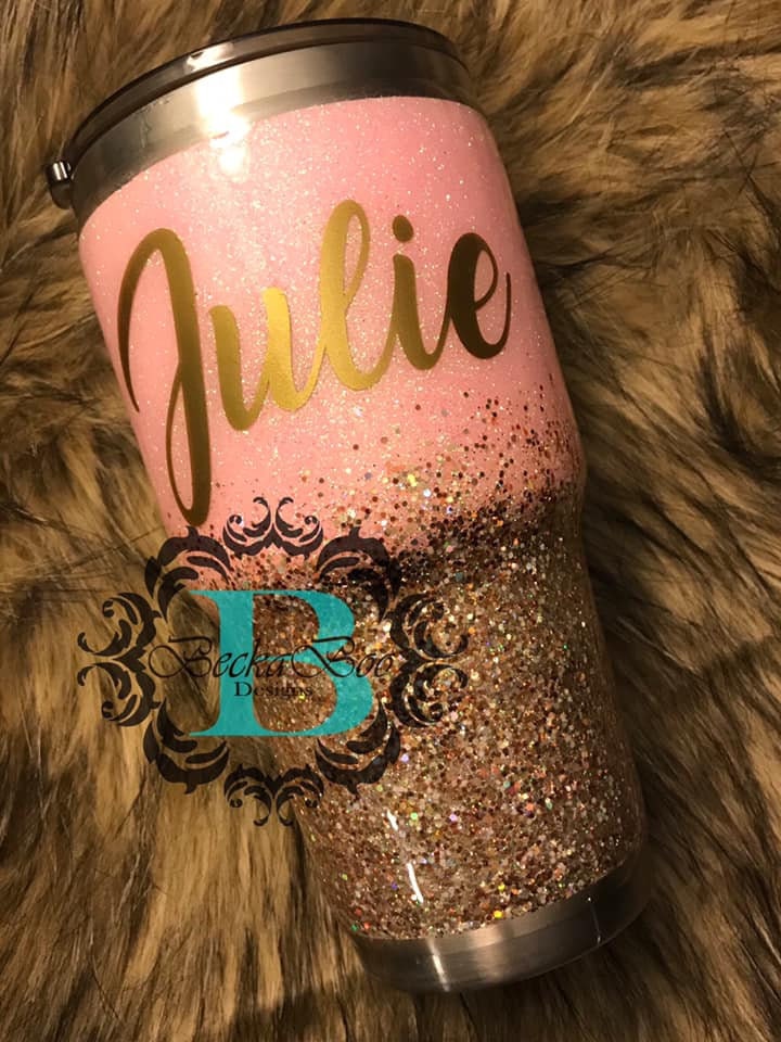 Custom Pink and Gold Glitter Tumbler with Name