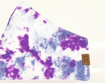 Authentic CC Beanie Face Mask - Purple & Blue Tie Dye with Filter Pocket