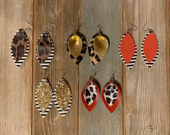 Vegan Faux Leather Earrings - Stripes, Glitter & Animal Print