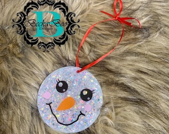 White Sparkly 3" Snowman Ornament