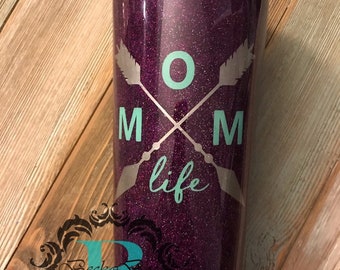 Custom Mom Life Stainless Glitter Tumbler