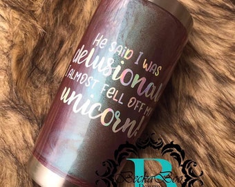 Custom Red/Blue/Purple Chameleon Color Unicorn Glitter Tumbler