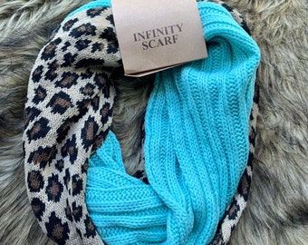Mint and Leopard Print CC Brand Knit Infinity Scarf