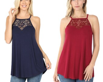 Lace Panel Halter Top