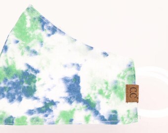 Authentic CC Beanie Face Mask - Blue and Green Tie Dye with Filter Pocket