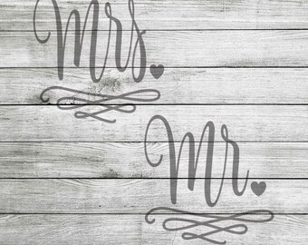 Mr. and Mrs. with hearts and flourish SVG, JPG and PNG  *Instant Download*