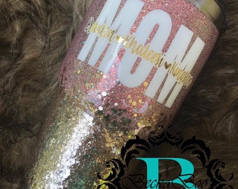 Custom MOM Glitter Tumbler with Children's Names
