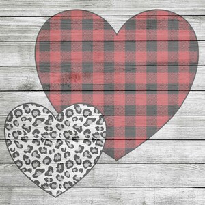 Buffalo Plaid und grau Leopard Druck Herz Sublimation Design - Instand Download JPEG