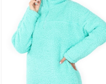 Mint Half Zip Sherpa Pullover