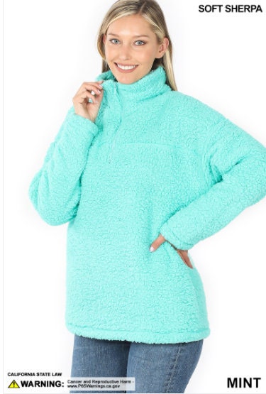 Mint Half Zip Sherpa Pullover