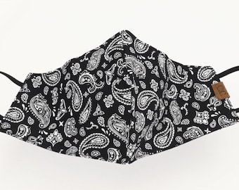 Authentic CC Beanie Face Mask - Black and White Paisley