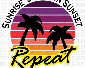 Sunrise Sunburn Sunset Repeat Palm Tree Graphic - PNG & JPG *Instant Download*
