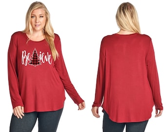 Ruby Red Believe Graphic Long Sleeve Shirt