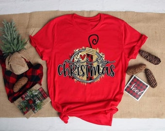 Merry Christmas Leopard, Buffalo Plaid and Gold Ornament Shirt