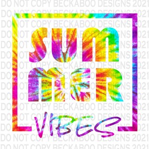 Summer Vibes Neon Tie Dye Graphic PNG & JPEG *Instant Download*