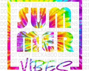 Summer Vibes Neon Tie Dye Graphic PNG & JPEG *Instant Download*