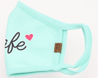Authentic CC Beanie Face Mask - Mint with "Be Safe" and heart