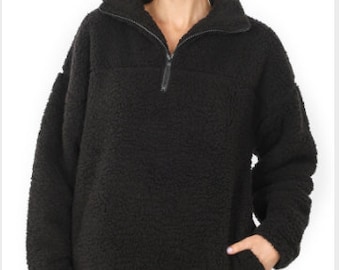 Black Half Zip Sherpa
