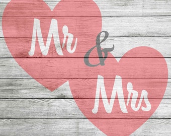 Mr. and Mrs. with Hearts SVG, JPG and PNG  *Instant Download*