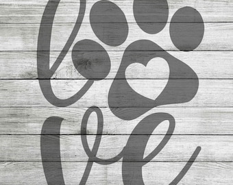 LOVE with paw print and heart cut out SVG and JPG - Instant Download